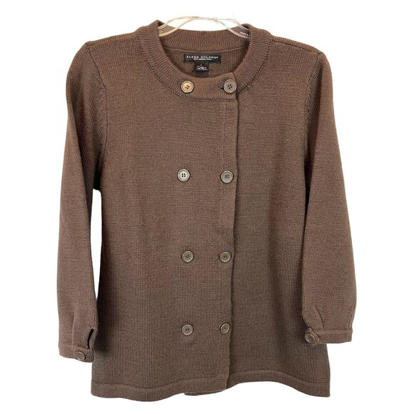 Elena Solano Women's Merino Wool Sweater Size L Brown Double Breasted Cardigan - Picture 1 of 5